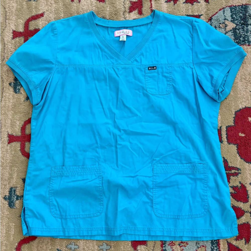 KOI Turquoise Blue V-Neck Scrub Top
